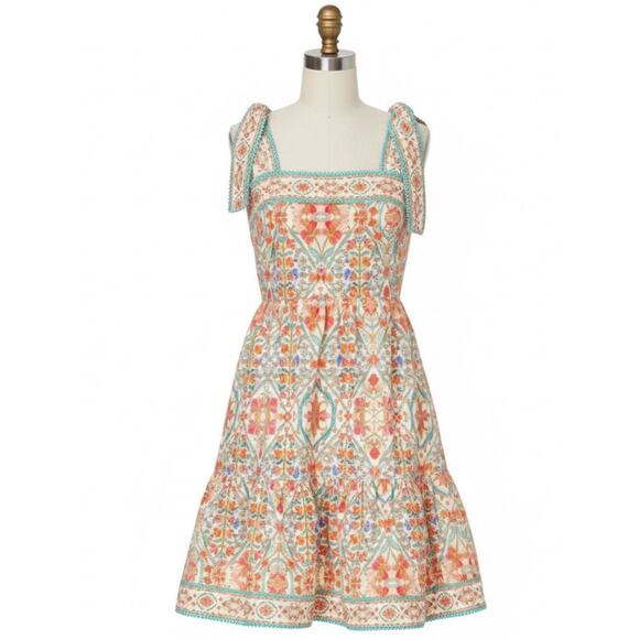 Shoshanna Multicolor Floral Sundress Luxury Casual Dress Smocked Cotton Size 8 - Picture 3 of 10